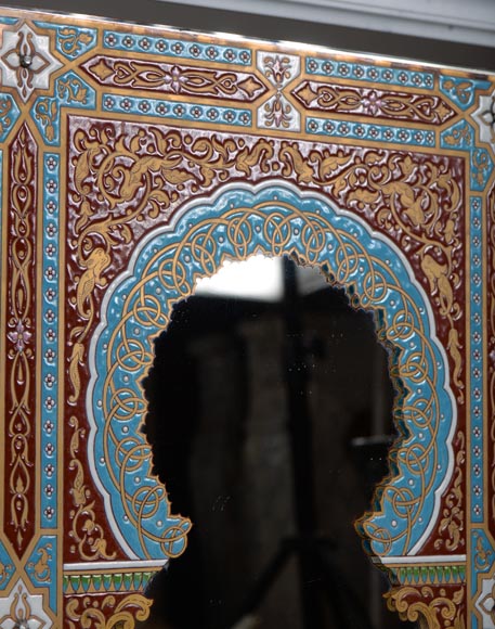 Mirror with polychrome enamel decoration of Nasrid inspiration signed and dated 1886-2