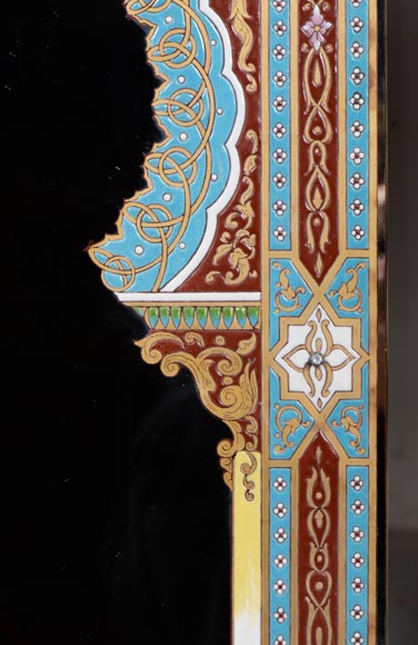 Mirror with polychrome enamel decoration of Nasrid inspiration signed and dated 1886-6