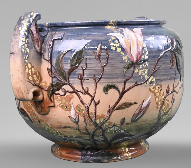 Emile GallÉ Important Vase With Floral Decoration Ceramic Porcelain Faience 7238