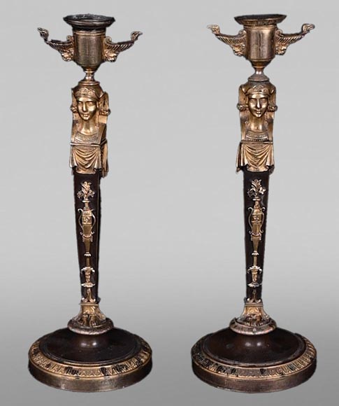 Pair of candlesticks in the style of the return from Egypt, Empire period-0