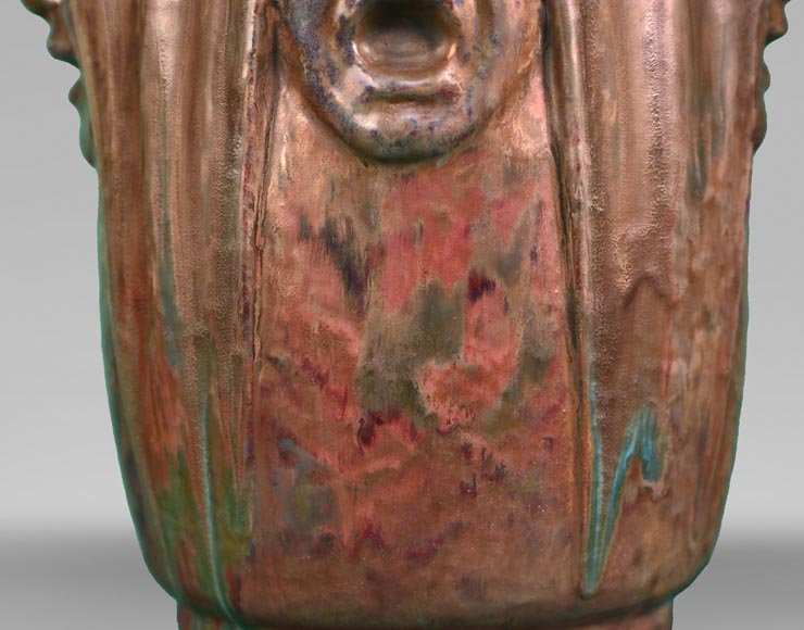 Jean-Désiré Ringel d’Illzach (sculptor), Léon Elchinger (ceramist), Vase in Glazed Stoneware with Four Expressive Faces, early 20th century-6