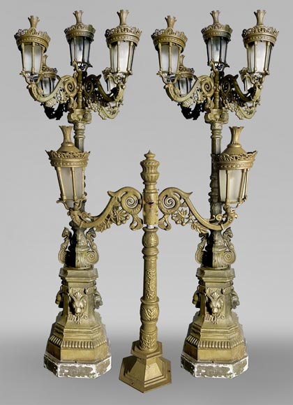 Mid-19th Century Napoleon III 3-Branch Gilt Bronze Candle Sconces, Set of 2  for sale at Pamono