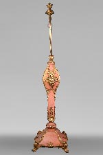 Fonderie Fumière & Co, Rococo pink marble lamp with gilded bronze masks, circa 1906-1926