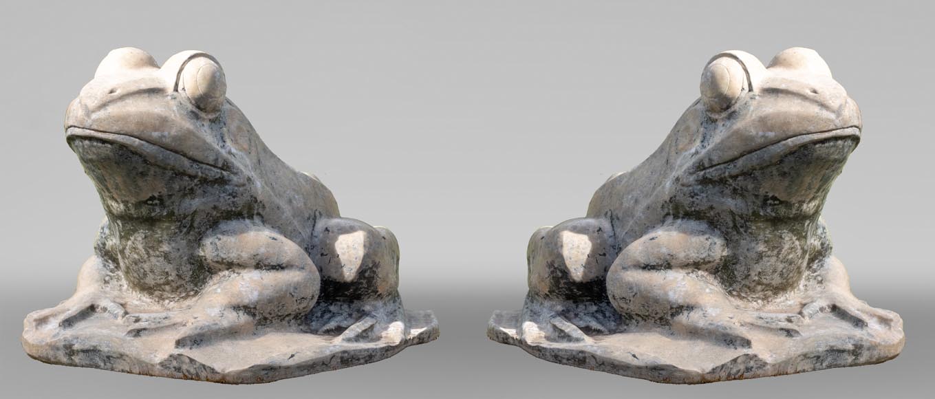 Pair of marble frog statues from the 1950s - Statues
