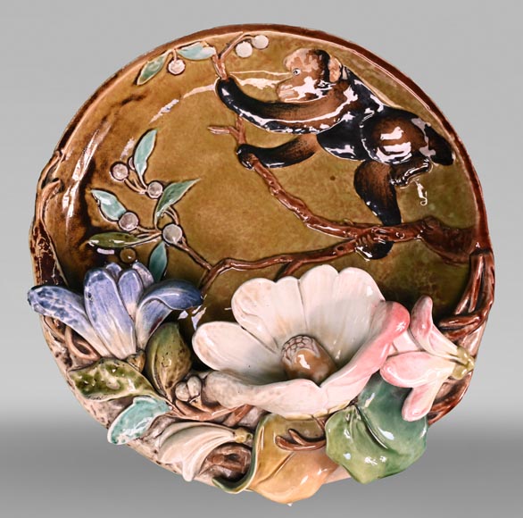 Émile GALLÉ, Ornamental Dish With A Monkey Climbing Among Flowers-0