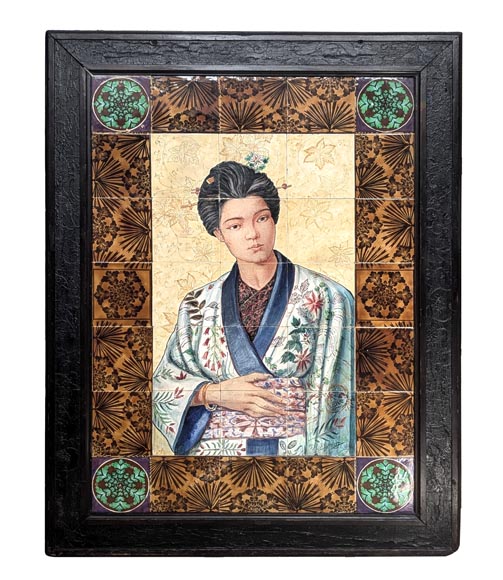 BOCH Brothers (ceramic), Th. FUMIETE (?), Portrait of a Japanese Lady in Earthenware, 1890-0