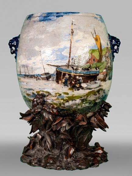 Impressionist decor, large earthenware vase by Louis Auguste 