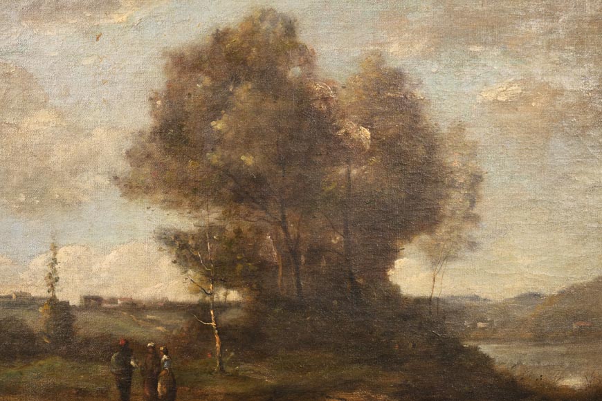 Landscape in the Style of Camille COROT with Rococo-Style Frame, 19th century-2