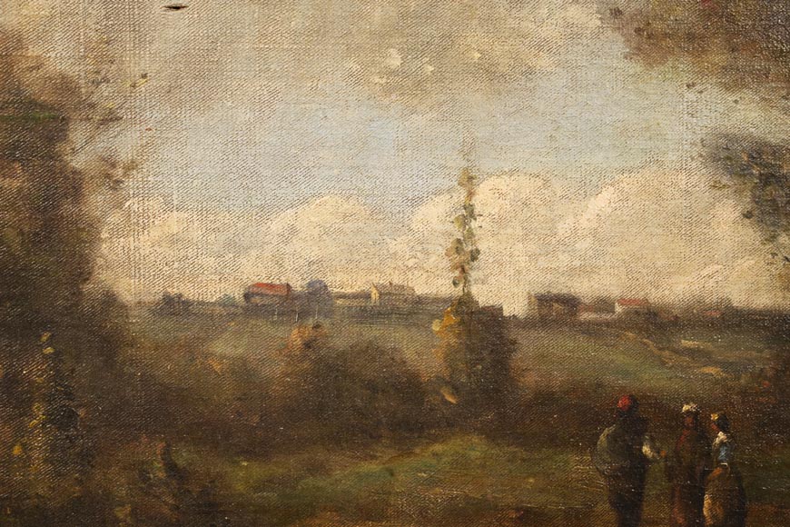 Landscape in the Style of Camille COROT with Rococo-Style Frame, 19th century-4