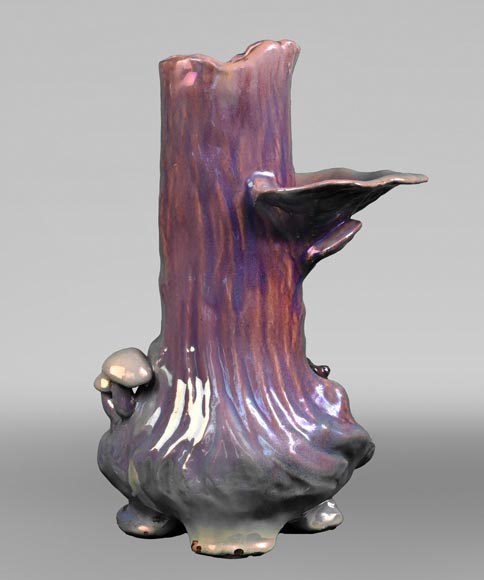 BOCH Frères, Art Nouveau Vase in Iridescent Faience Decorated with a Toad and Mushrooms, late 19th century-2