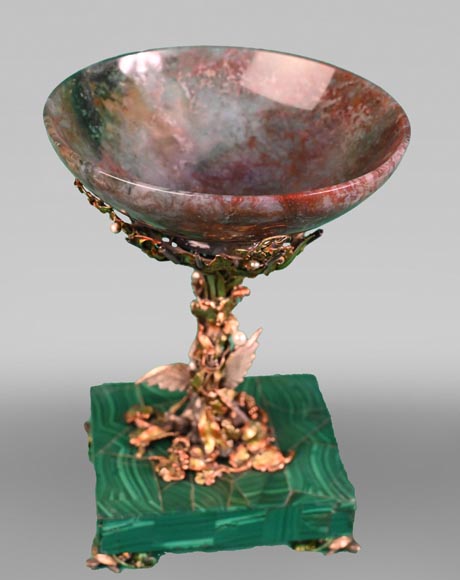 François-Désiré FROMENT-MEURICE, Silver, Agate and Malachite Tazza Decorated with a Rich Maritime Design, 1853-1