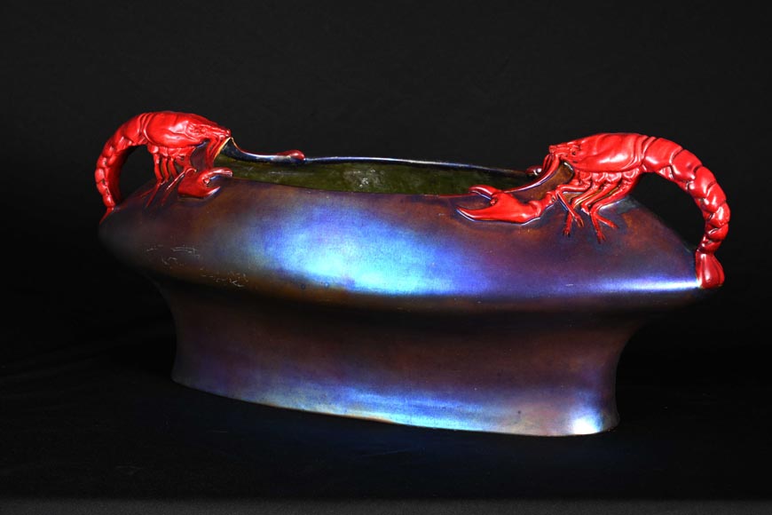 ZSOLNAY Manufacture, Planter With Crayfish, early 20th century-1