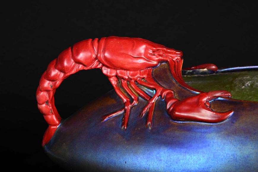 ZSOLNAY Manufacture, Planter With Crayfish, early 20th century-3