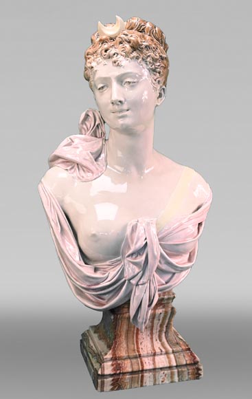 Louis-Robert CARRIER-BELLEUSE for the CHOISY-LE-ROI faience factory, Bust of Diana, circa 1900-0