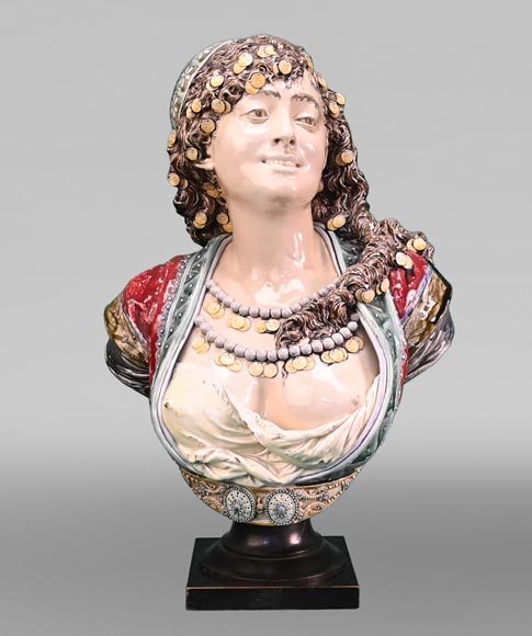 Albert-Ernest CARRIER-BELLEUSE, CHOISY-LE-ROI Manufacture, Bust of an Oriental Woman in glazed earthenware-0