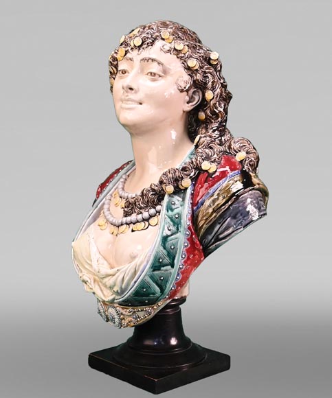 Albert-Ernest CARRIER-BELLEUSE, CHOISY-LE-ROI Manufacture, Bust of an Oriental Woman in glazed earthenware-1