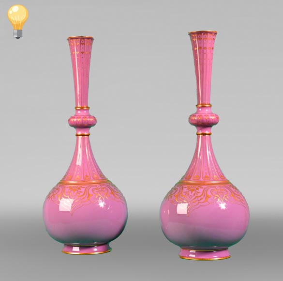 SÈVRES Manufacture, Pair of Chameleon Vases of the Persian Bottle Model, 1874-1
