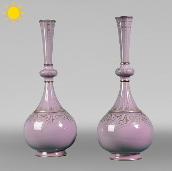 SÈVRES Manufacture, Pair of Chameleon Vases of the Persian Bottle Model, 1874-2