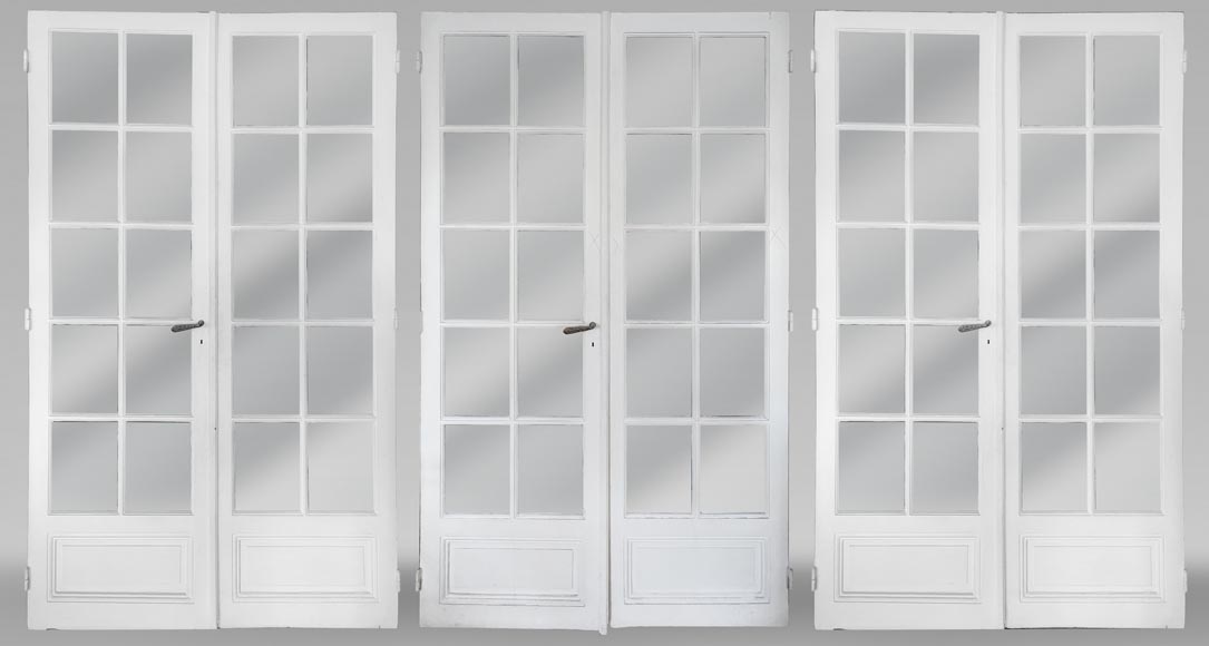 Set of 3 small-paned double doors-0