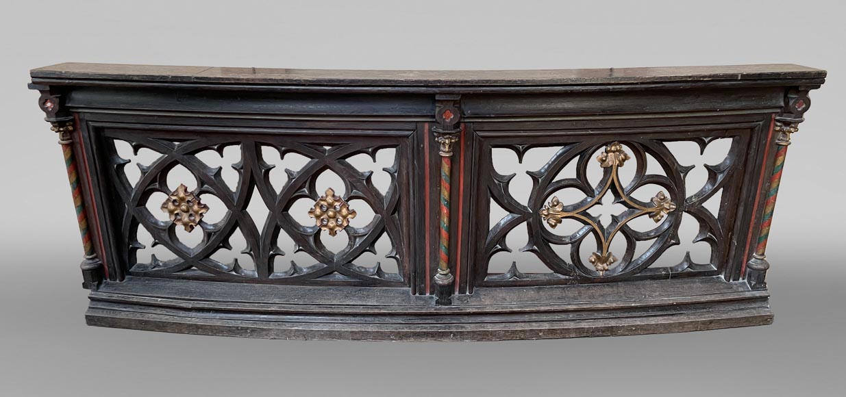 Neo-Gothic Balustrade Element in Gilded and Polychrome Wood, 19th century-1