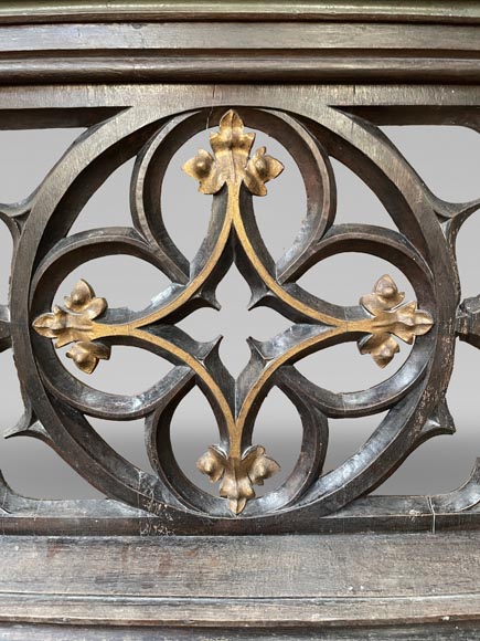 Neo-Gothic Balustrade Element in Gilded and Polychrome Wood, 19th century-2