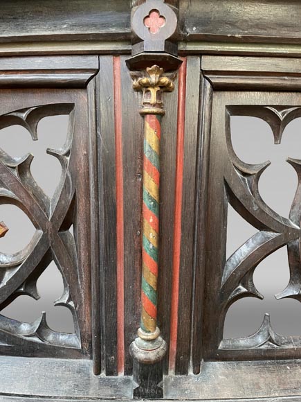 Neo-Gothic Balustrade Element in Gilded and Polychrome Wood, 19th century-6