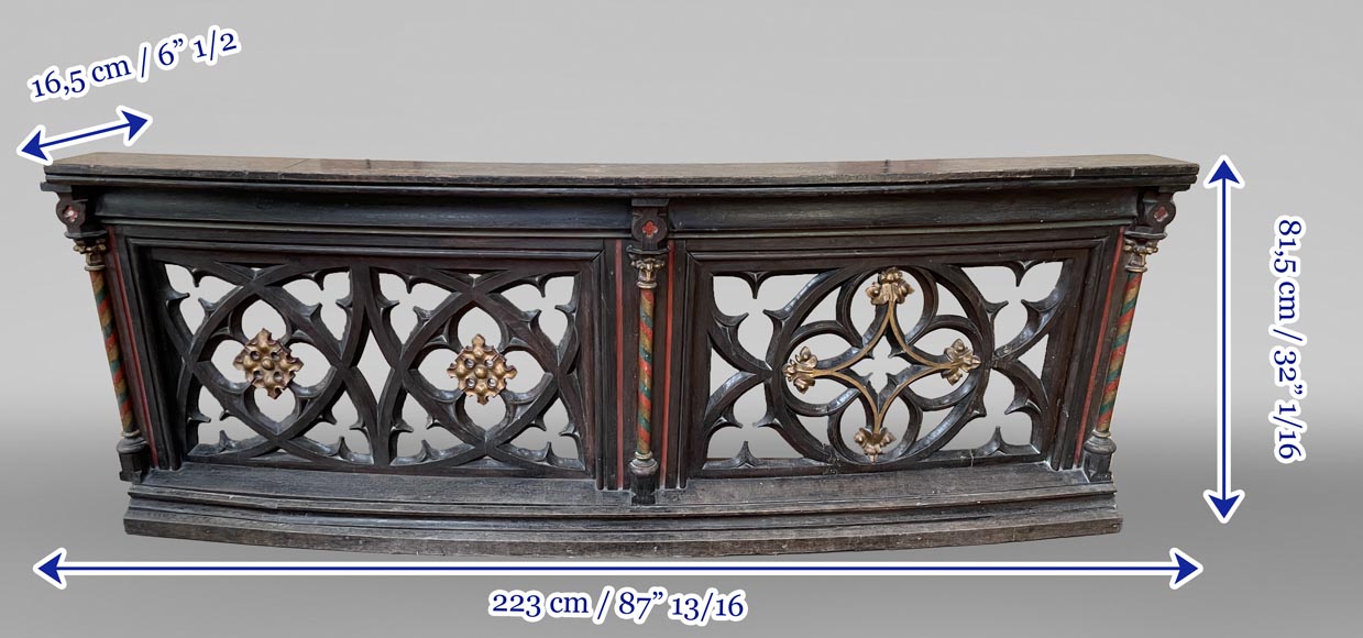 Neo-Gothic Balustrade Element in Gilded and Polychrome Wood, 19th century-9