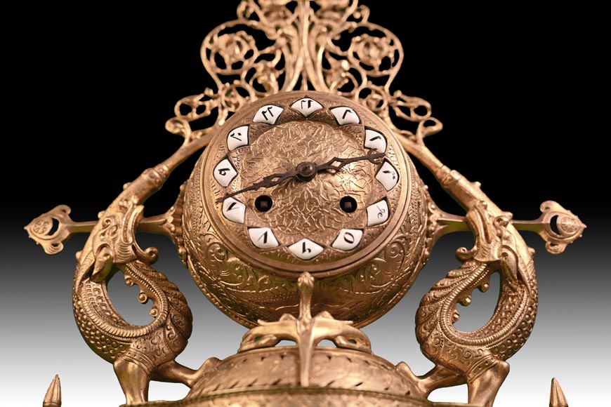 Victor GEOFFROY-DECHAUME (model), Auguste-Maximilien DELAFONTAINE (bronze caster), “Persian” Gilt Bronze Clock Set, circa 1852-5