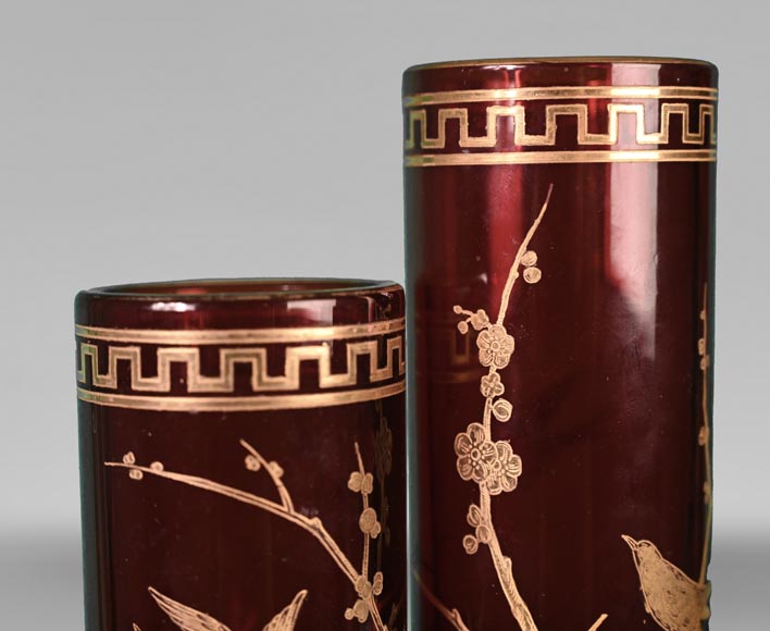 BACCARAT, Pair of Double Vases with Japanese-Style Decoration, circa 1880-3