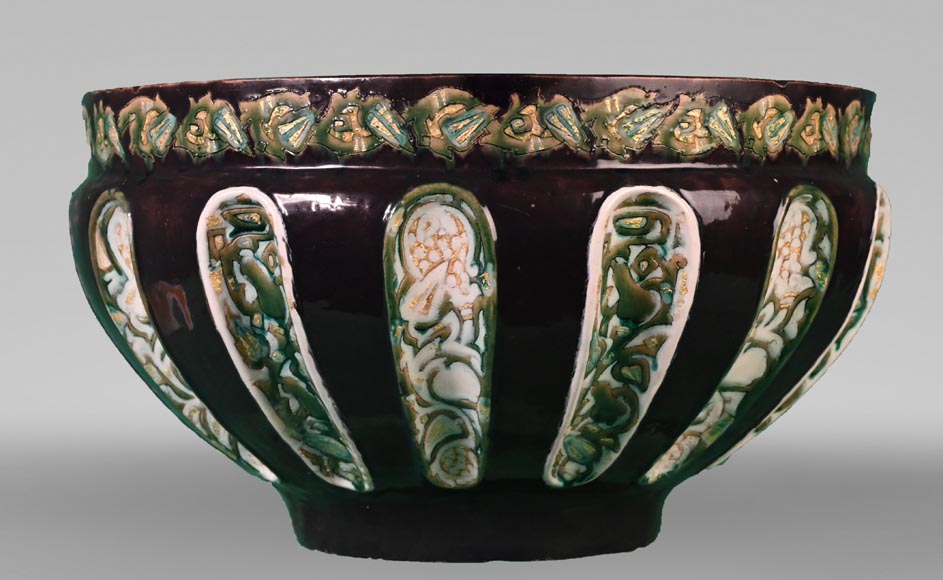 Émile GALLÉ, Earthenware vase with eggplant glaze and gold decoration, circa 1885-1889-0