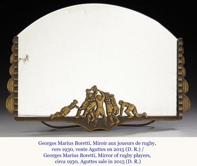 Georges Marius BORETTI, Art Déco-style Mirror with Rugby Players, circa 1930-7