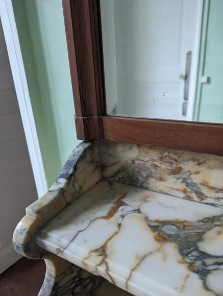 Large barber's washbasin in oak and Breche de Médoue marble-8