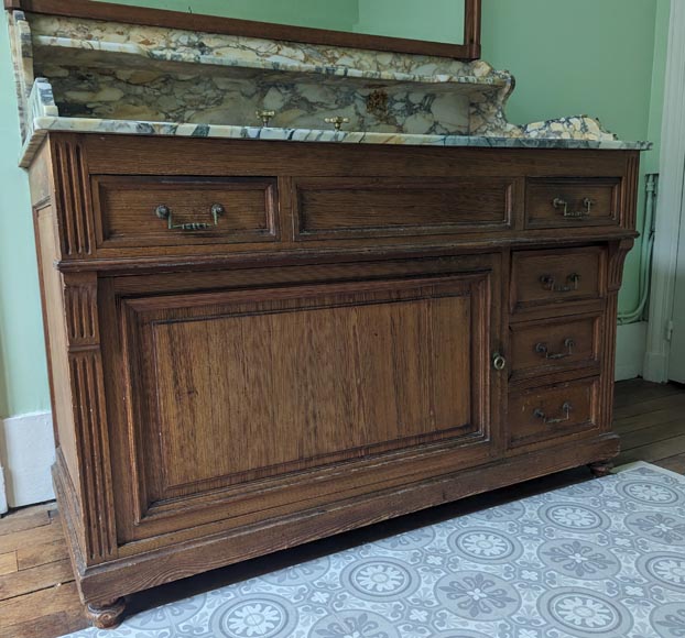 Large barber's washbasin in oak and Breche de Médoue marble-9