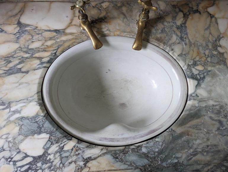 Large barber's washbasin in oak and Breche de Médoue marble-11