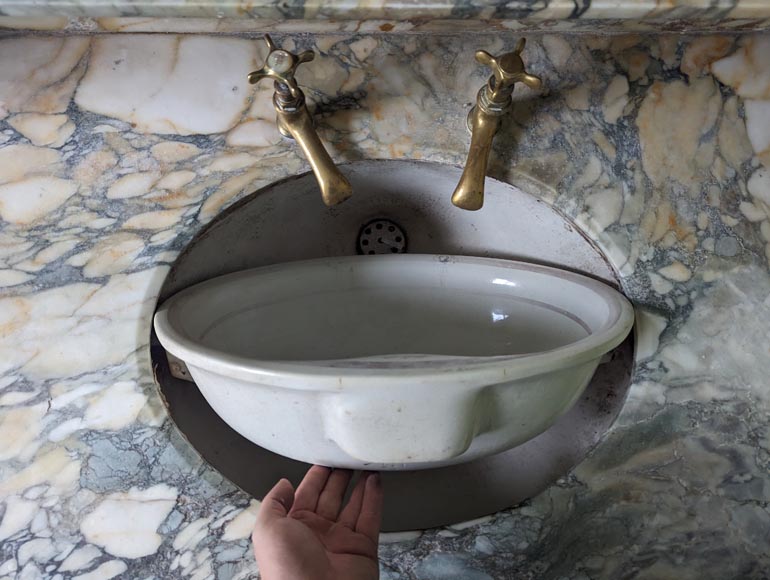 Large barber's washbasin in oak and Breche de Médoue marble-12