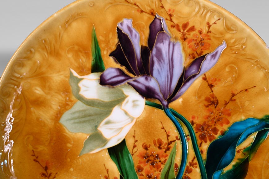 Théodore DECK, Decorative Dish in Glazed Ceramic with Tulips-2