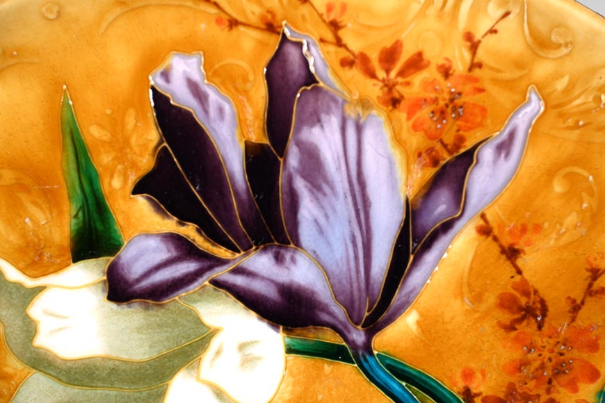 Théodore DECK, Decorative Dish in Glazed Ceramic with Tulips-3