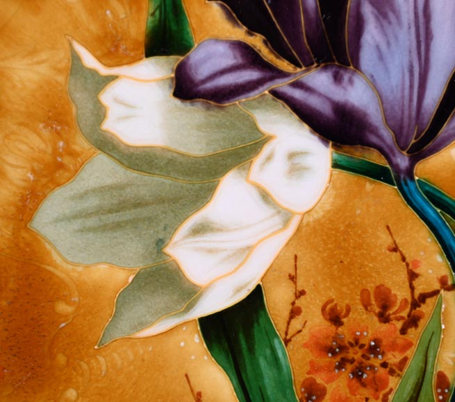 Théodore DECK, Decorative Dish in Glazed Ceramic with Tulips-4