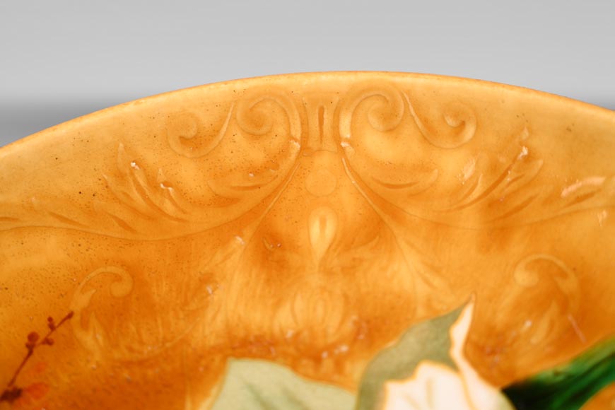 Théodore DECK, Decorative Dish in Glazed Ceramic with Tulips-6