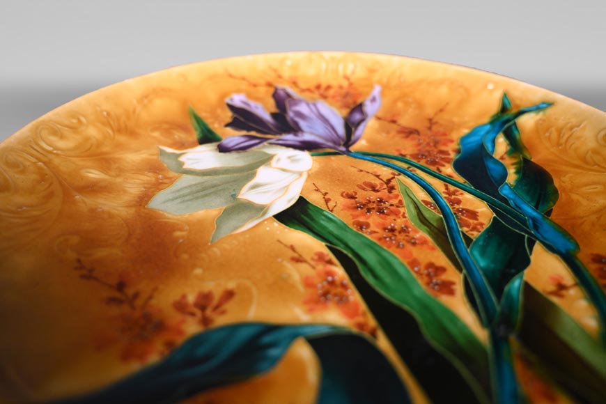 Théodore DECK, Decorative Dish in Glazed Ceramic with Tulips-7