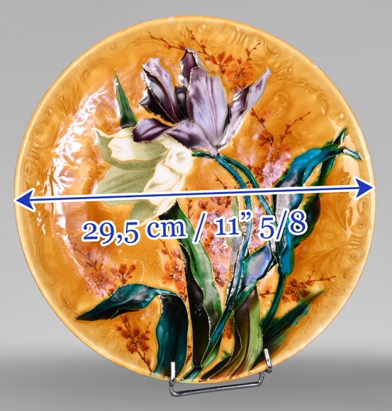 Théodore DECK, Decorative Dish in Glazed Ceramic with Tulips-10