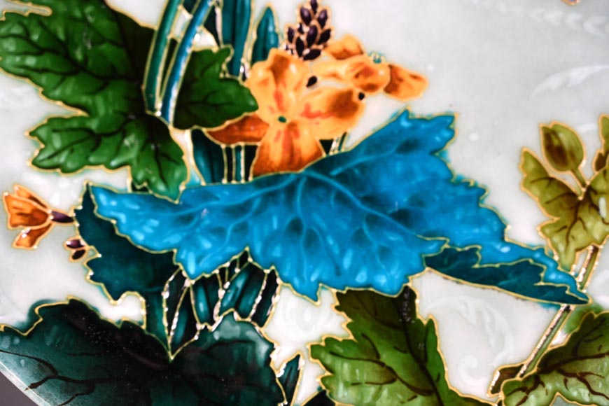 Théodore DECK, Decorative Dish in Glazed Ceramic with Poppy Flowers-3