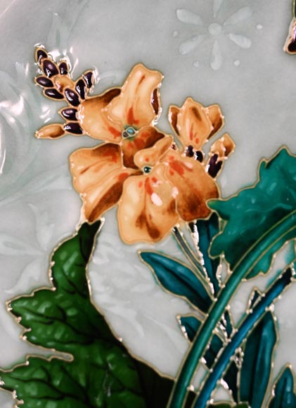 Théodore DECK, Decorative Dish in Glazed Ceramic with Poppy Flowers-5