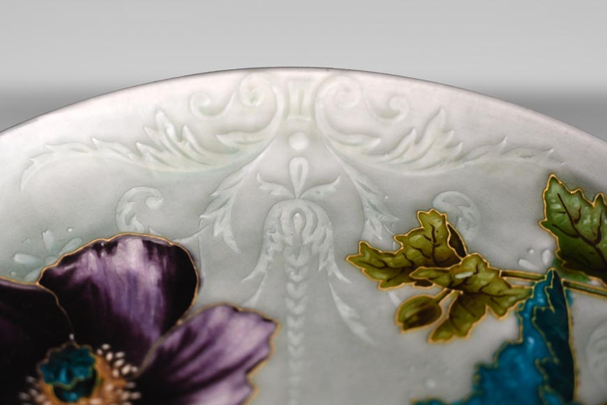 Théodore DECK, Decorative Dish in Glazed Ceramic with Poppy Flowers-6