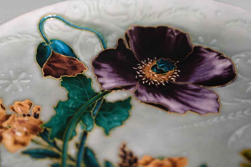 Théodore DECK, Decorative Dish in Glazed Ceramic with Poppy Flowers-7