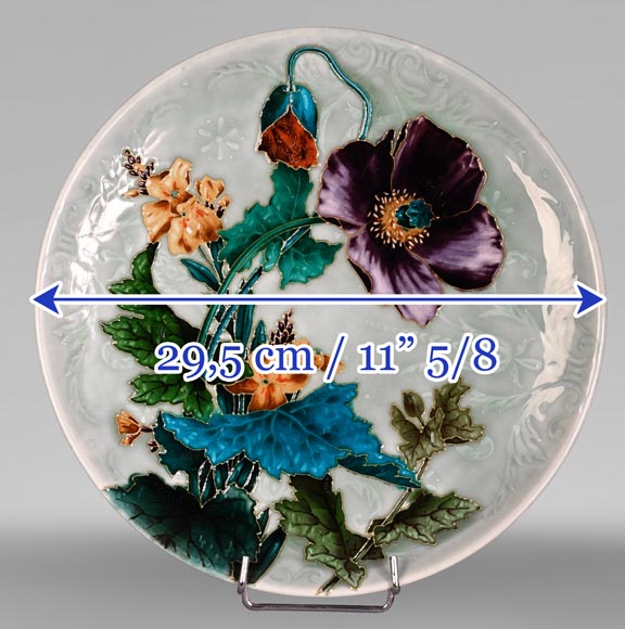 Théodore DECK, Decorative Dish in Glazed Ceramic with Poppy Flowers-10
