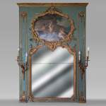 Louis XV period gilded trumeau with sconces and decorated with a painting