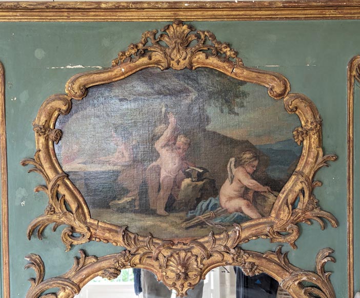 Louis XV period gilded trumeau with sconces and decorated with a painting-1