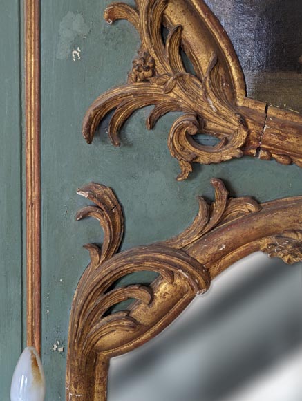 Louis XV period gilded trumeau with sconces and decorated with a painting-7