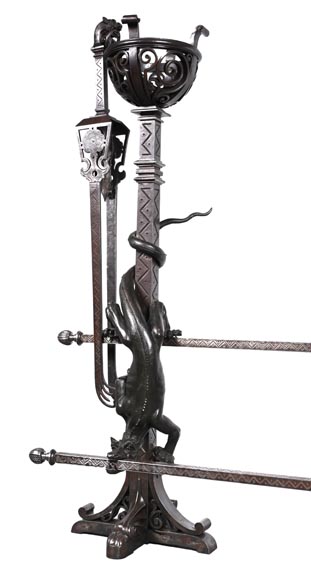 Eugène PIAT (in the spirit of), Exceptional Pair of Neo-Gothic Andirons with Dragons, second half of the 19th century-7